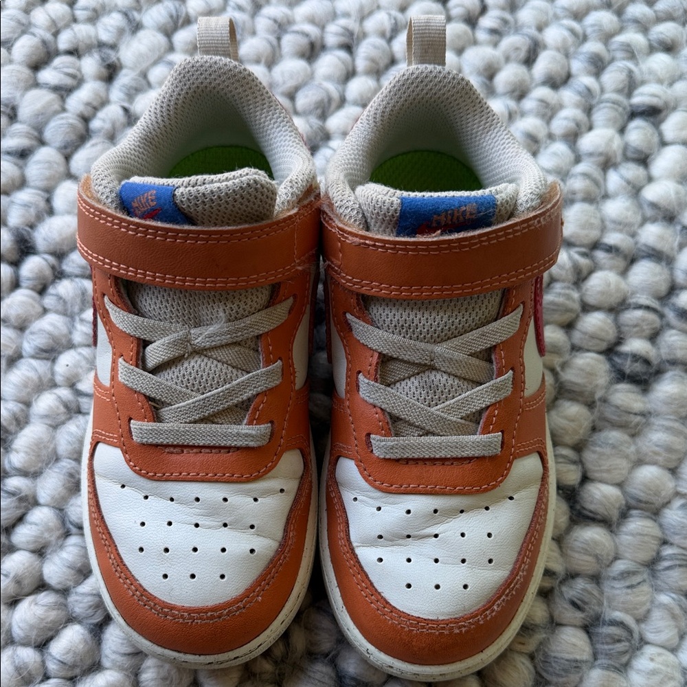 Nike Kids Orange and White Hook-and-Loop Sneakers
